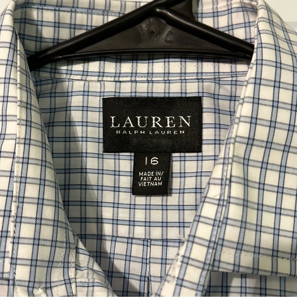Ralph Lauren Boys Shirt Youth 16 Blue/White Striped Long Sleeve Button Down